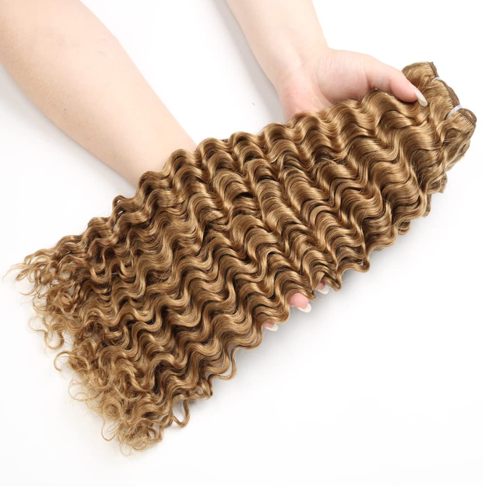 Honey Blonde Human Hair Bundles Color 27 Deep Wave Bundles Human Hair Unprocessed Brazilian Virgin Hair 3 Bundles 12 14 16 Inch Honey Blonde Deep Wave Bundles