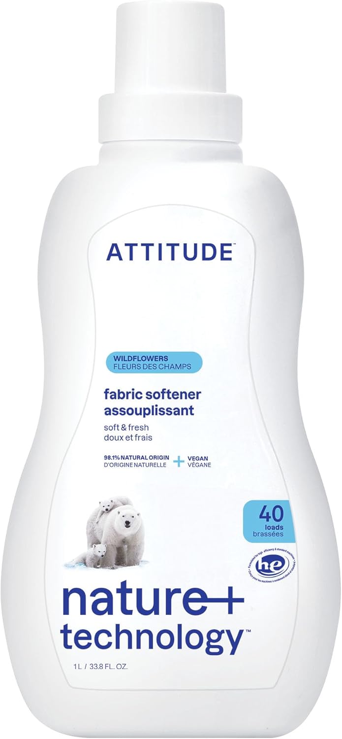 ATTITUDE Liquid Fabric Softener - Plant-Based & Vegan, Wildflowers Scent | 33.8 Fl Oz, 40 Loads