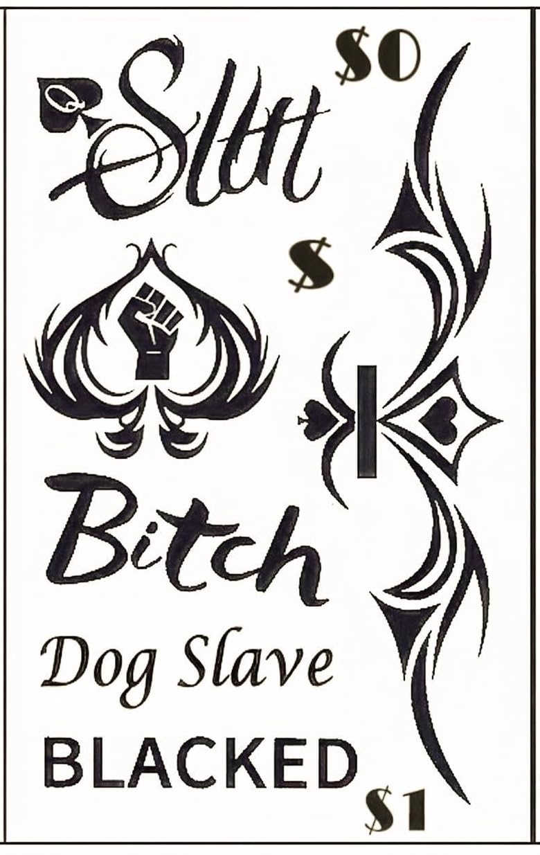 BBC Queen of Spades QoS 4 Sheets Temporary Tattoos Sticker SEX BDSM Total 57counts(15X21cm) Cuckold Queen of Spades QoS Hooker DIRTY Chinese Japanese Phrases