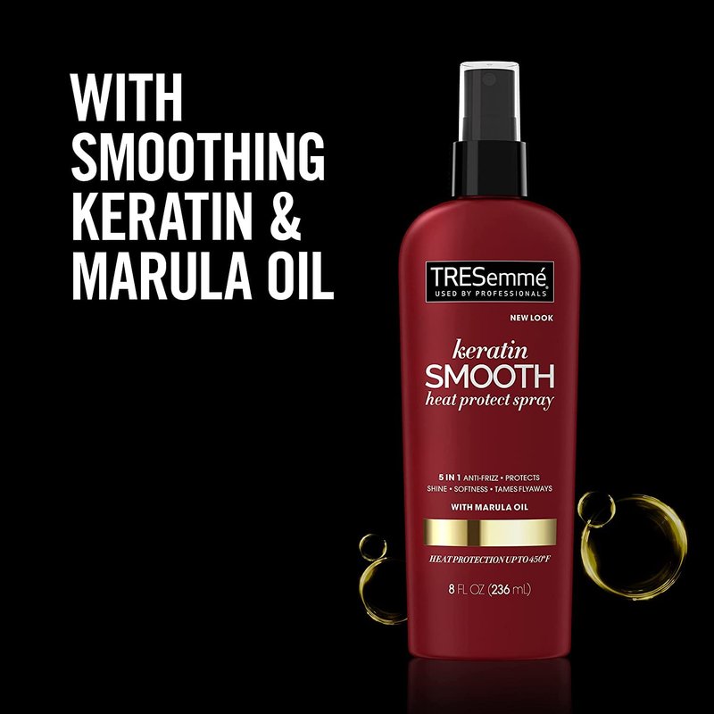 Tresemmé Heat Protect Spray with Marula Oil, Keratin Smooth for 5-in-1 Anti-Frizz Control 8 Oz