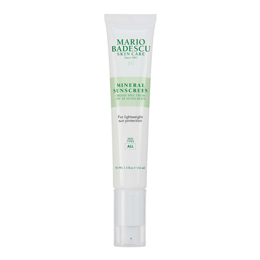 Mario Badescu Mineral Sunscreen SPF 30 for All Skin Types | Reef Safe, Oil-free Moisturizer Formulated with Zinc Oxide, Hyaluronic Acid & Antioxidants | 1.5 Fl Oz