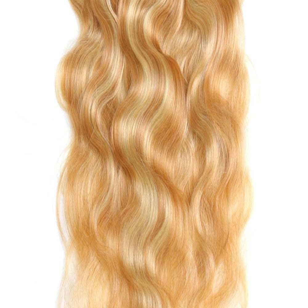 Ombre Highlight Deep Curly Bundles Human Hair Honey Blonde Loose Deep Wave Bundles P27/613 Human Hair Bundles Double Weft Tow Tone Silky Soft and Silky for Black Women 8 10 12 Inch