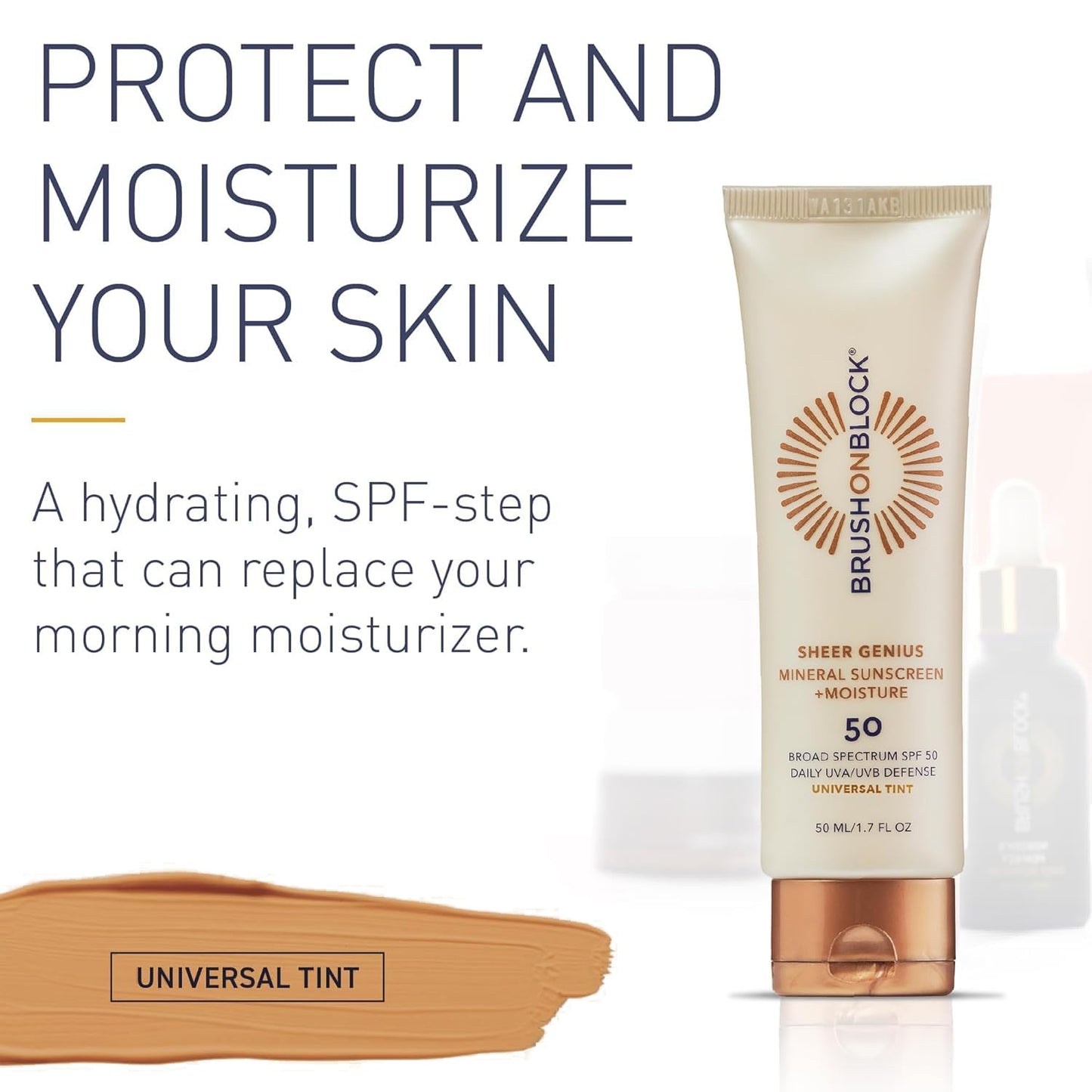Brush On Block Tinted Mineral Sunscreen Moisturizer SPF 50 | Tinted Face Moisturizer with Sunscreen Broad Spectrum | Hydrating Hyaluronic Acid, Zinc Oxide Protection, 1.7oz, PA ++++, Made in USA