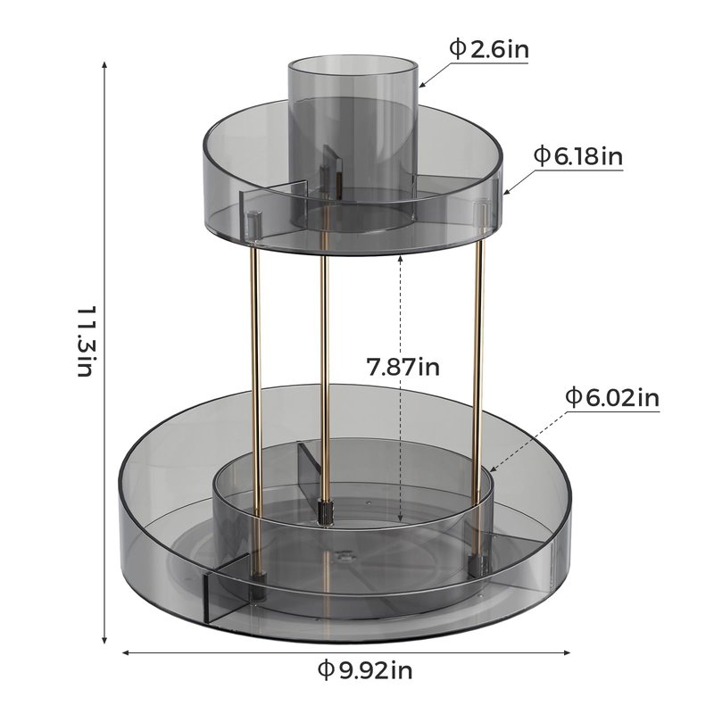 2 tier Makeup Organizer Countertop,360 Rotating Makeup Organizer for Skincare, Lipstick and Perfumes,Multi-function Cosmetic Display Cases for Vanity,Bathroom,Grey