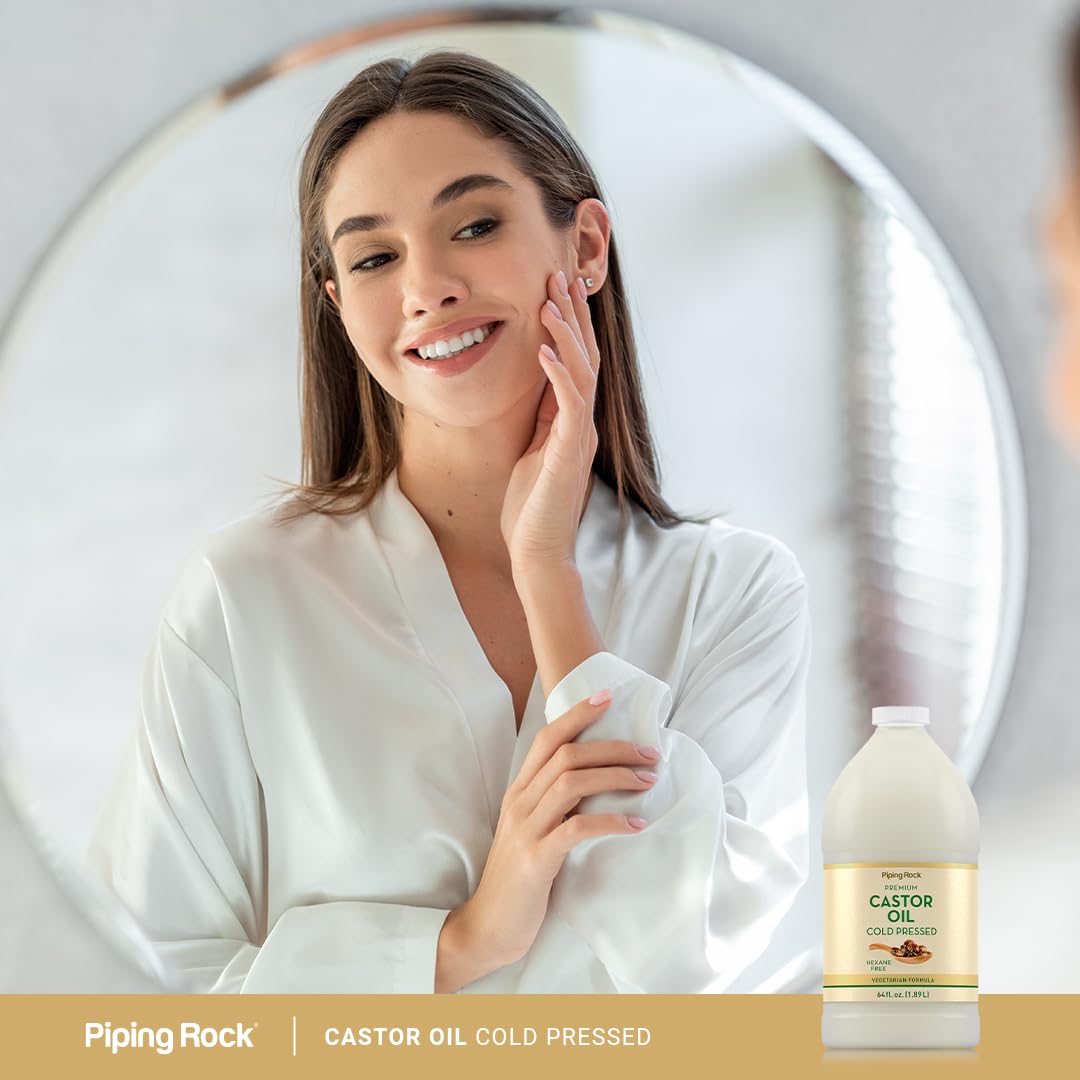 Piping Rock Castor Oil Bottle | 64 Fl Oz | Premium Liquid Drops | Cold Pressed and Hexane Free | Vegetarian, Non-GMO, Gluten Free