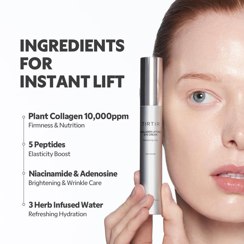 TIRTIR Collagen Lifting Eye Cream - Revitalizing Roller Applicator for Wrinkles & Fine Lines | Tightening Under Eye Treatment