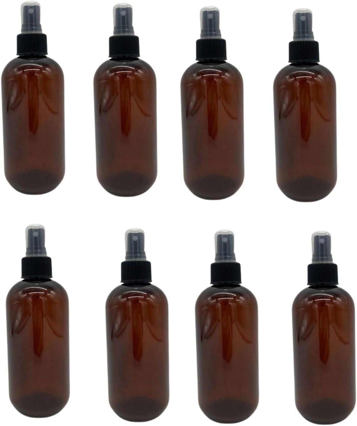 Natural Farms 8 oz Amber Boston Bottles - BPA-Free Refillable Containers for Essential Oils & Aromatherapy | Black Fine Mist Sprayers - 8 Pack