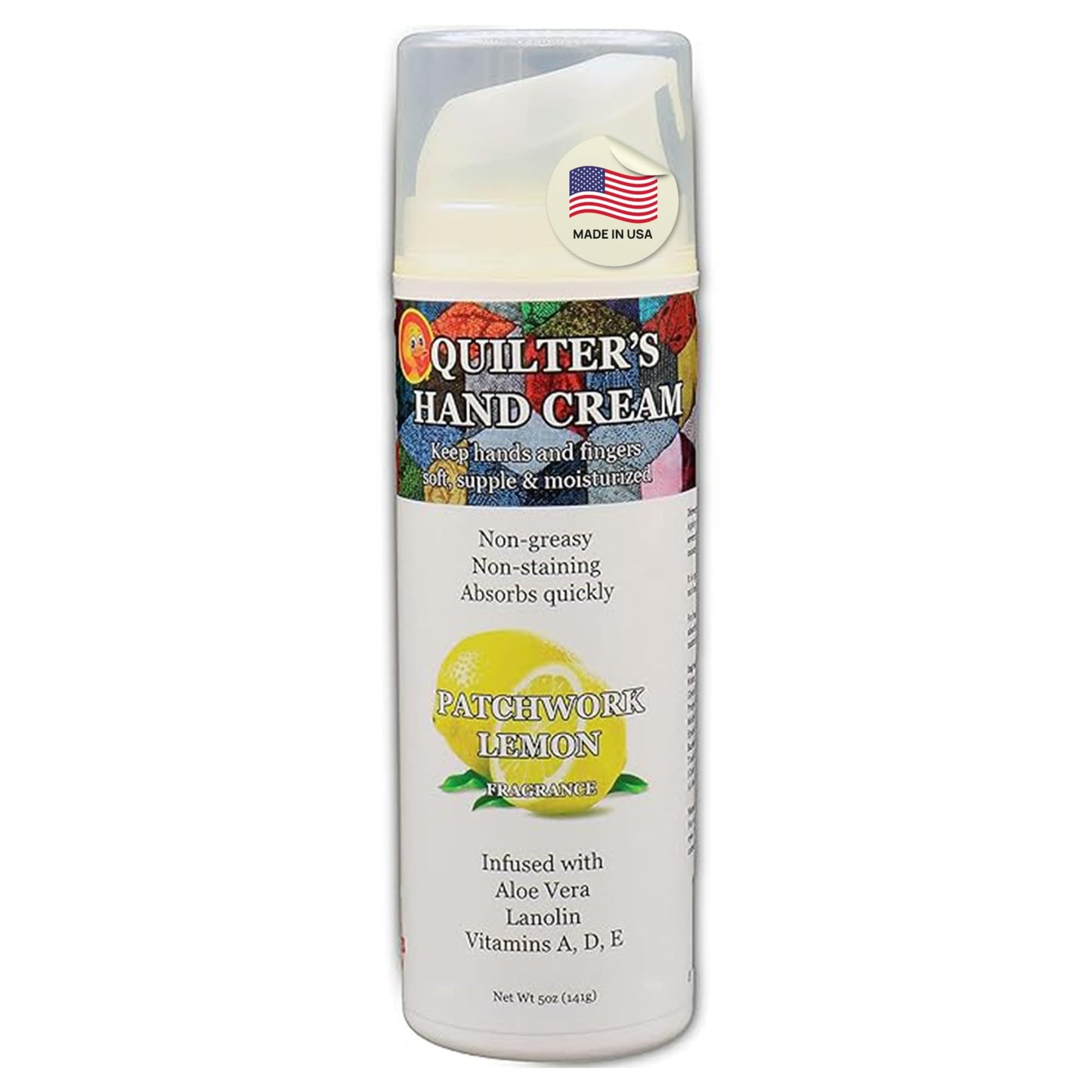 Original Udder Balm Quilter’s Hand Cream, Patchwork Lemon - Made in USA - Ultra-Hydrating Hand Cream for Quilters, Fast-Absorbing Non-Greasy Hand Lotion for Dry Cracked Hands, 5 Oz