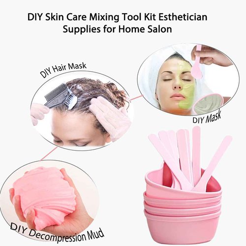 icyhey 20 Pairs Pink Heart-shaped Plastic Facial Mask Mixing Bowls Set with Spatulas - DIY Skincare Mixing Tool Kit, Mud Masks, Home Salon, and Beauty Salon Use, Face Mask Applicator Tool(20Pcs)