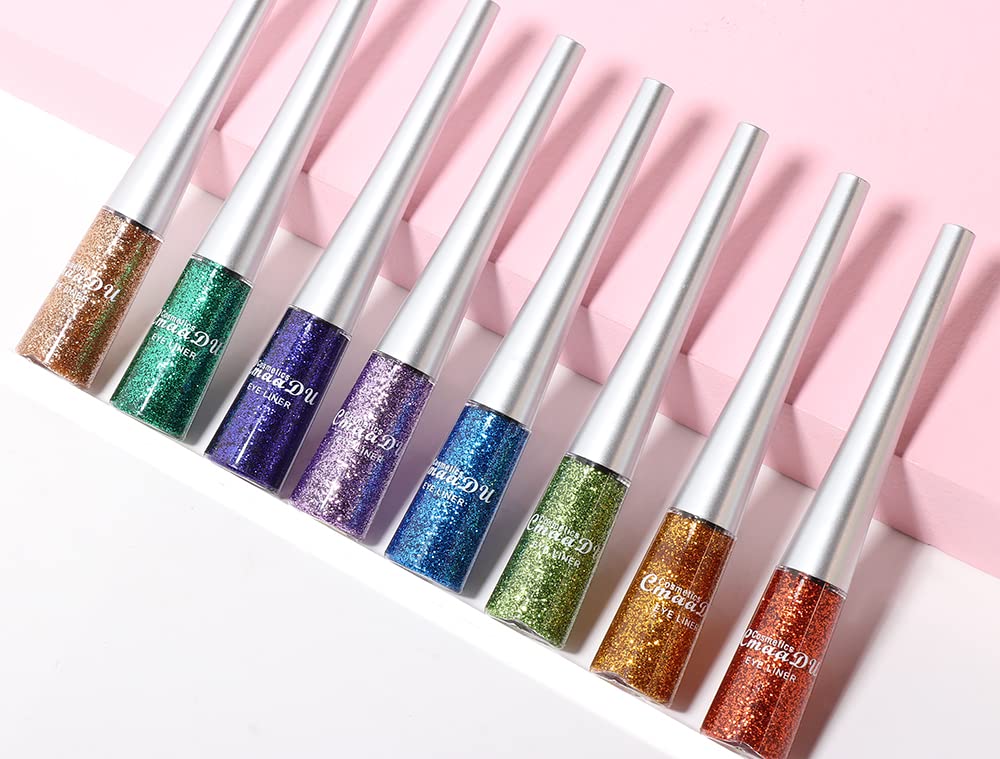 BONNIE CHOICE 16 Colors Glitter Eyeliner Liquid Set, Metallic Glitter Liquid Eyeshadow, Waterproof Long Lasting White Silver Rose Gold Pink Colorful Rainbow Eyeliners Gifts Mother's Day for Women