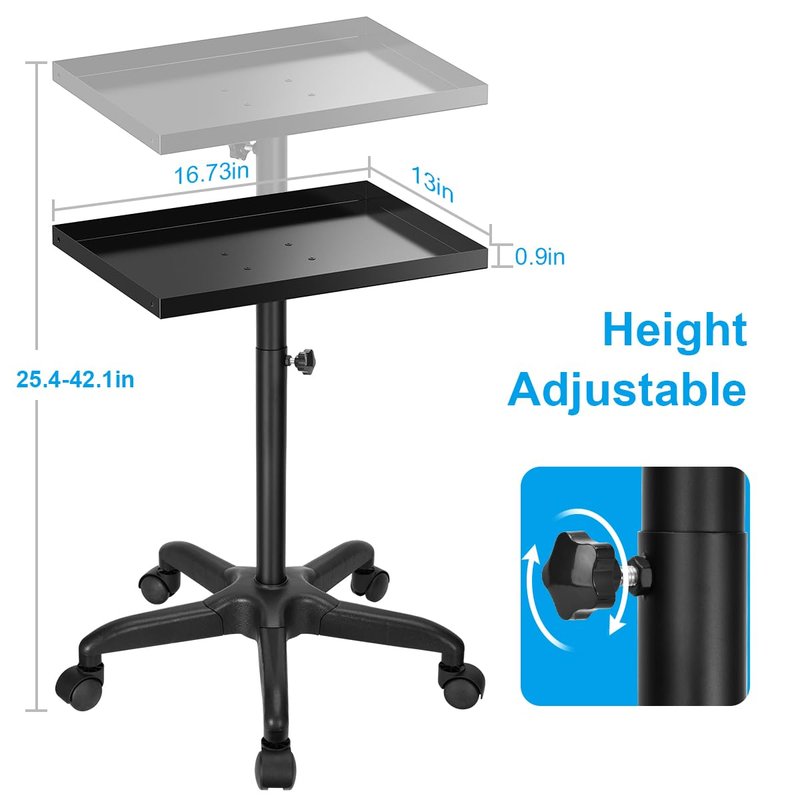 Salon Tray Cart Premium Metal Tattoo Tray Rolling Trolley Adjustable Height Storage Utility Cart for Clinic Spa Rolling Tray
