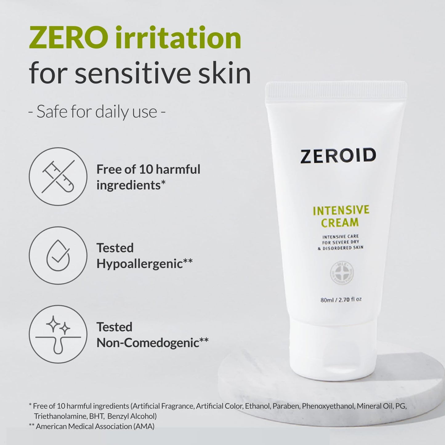 ZEROID | Intensive Cream | Face Moisturizer for Dry & Disordered Skin | Face Cream for Sensitive Skin | Face Lotion For Skin Barrier Repair | Korean Skincare | Korean Moisturizer | 2.7 fl oz (80ml)