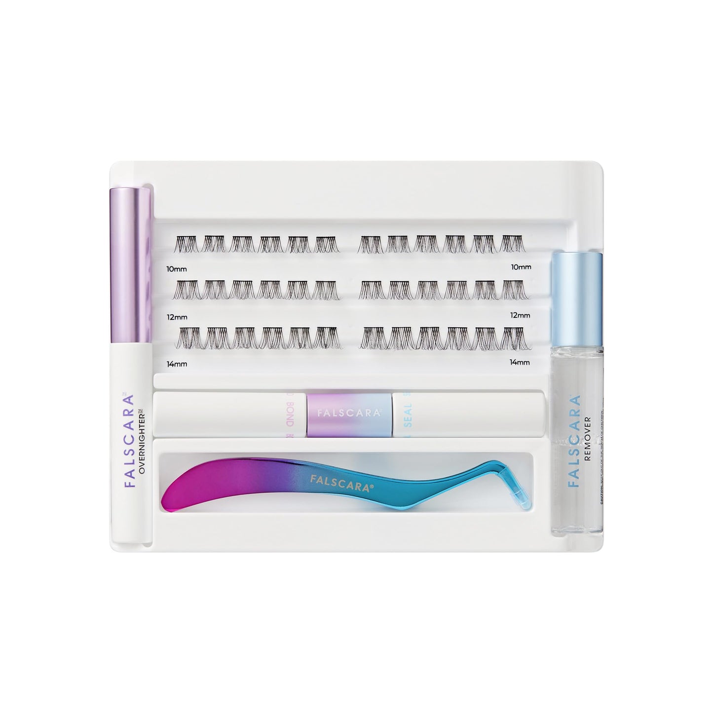 FALSCARA False Eyelash Clusters Special All Inclusive Starter Kit, Bond & Seal, Precision Applicator, Overnighter & Remover, 36 Lengthening 10mm-14mm Sporty Rounded Natural Volume Lash Extension Wisps