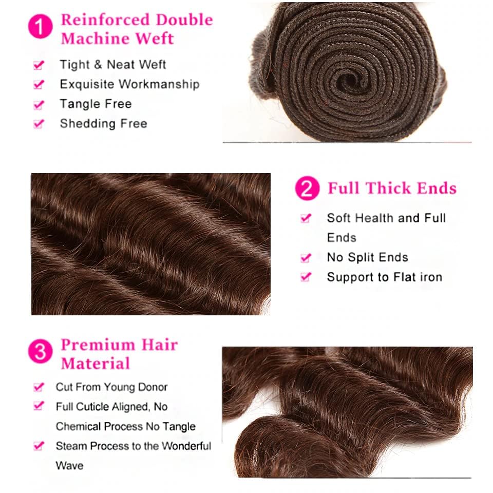 Brazilian Chocolate Brown Human Hair Bundles - Deep Wave 8-10-12 Inch | Unprocessed Virgin Hair for Black Women