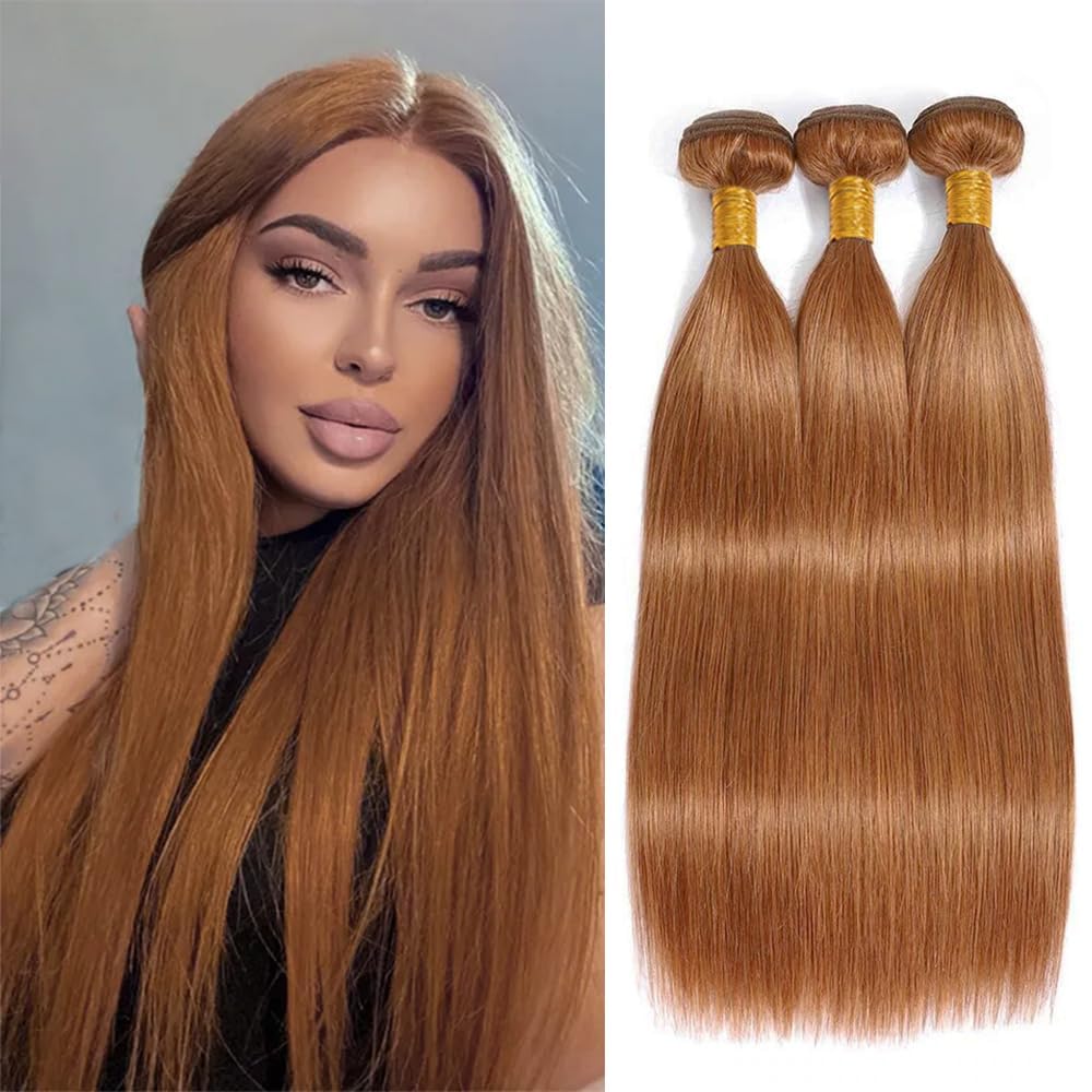 Human Hair Bundles - 10-14 Inch Straight Light Brown 11A Brazilian Virgin Hair Extensions for Black Women