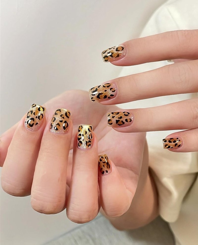 Press On Nails - Leopard Cat Eye Short Square Design | 10 Pcs Set (Medium)
