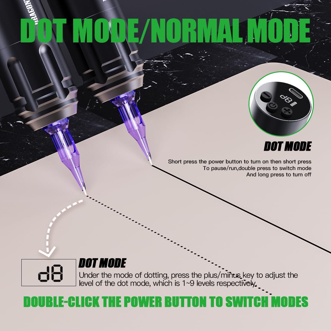 Dragonhawk A1 Beginner Tattoo Kit, Cordless Complete Pro Tattoo Gun Pen Machine Kit, Cartridges Tattoo Machine Needles