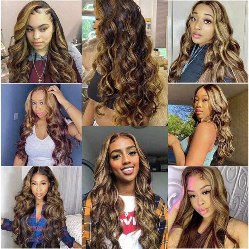 Human Hair Blonde Body Wave Bundles - 24 Inch Brazilian Virgin Soft Silky Remy Extensions | 2 Tone Black & Honey Blonde