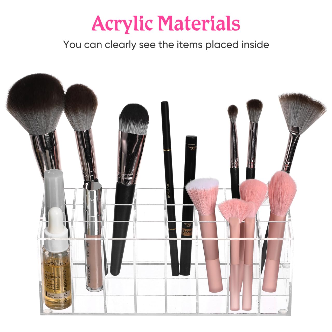 UKCOCO Acrylic Lipstick Display Rack 24 Slots Clear Cosmetic Organizer Holder for Makeup Tools Lip Gloss Multipurpose Storage Container 8.26X3.54X3.03In