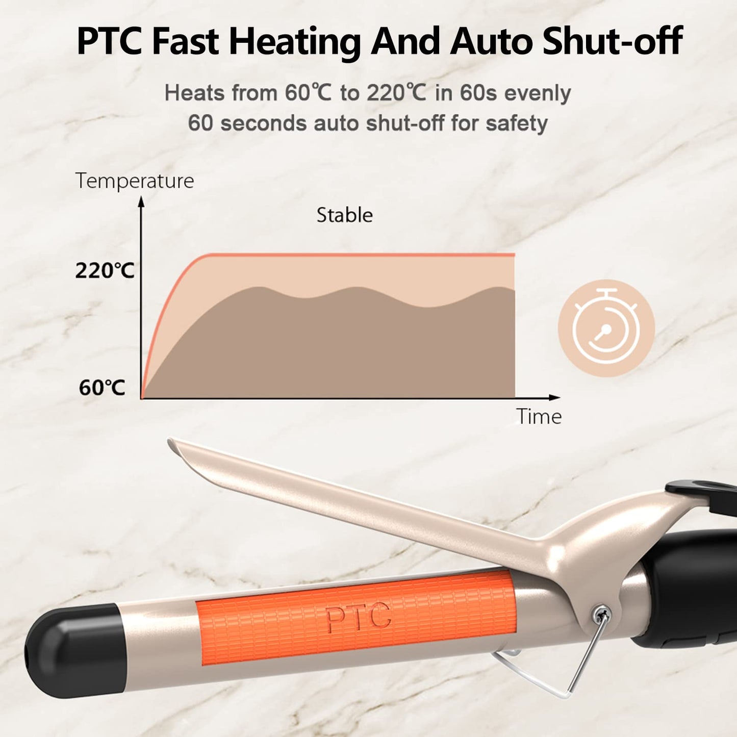 PRETFY 1 Inch Curling Iron with Ceramic Coating Barrel for Long/Medium Hair, 140-428℉ Adjustable Temperature, 30s Instant Heat, 110-240V Dual Voltage, Hair Waving Style Tool for Girls & Women