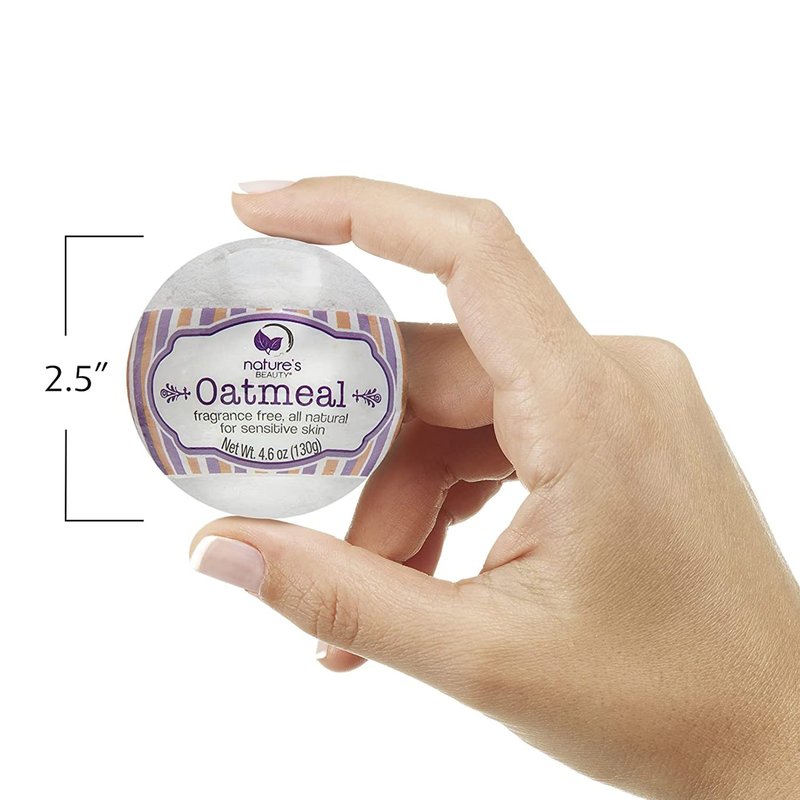 Nature's Beauty Oatmeal Fragrance-Free Bath Bomb Multi-Pack - Natural Hand Crafted, Non-Staining, Luxury Fizzy Spa Bomb, Sooth Dry + Itchy Skin Made w/Almond + Coconut Oil, 4.6 oz (4 Pack)