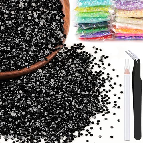 5000pcs 3mm Resin Rhinestones Bulk, Black Flatback Round Jelly Rhinestones Bedazzling Non Hotfix Crystal Gems Large Quantity Wholesale for DIY Crafts Clothes Bottles Tumblers Face Makeup Manicure