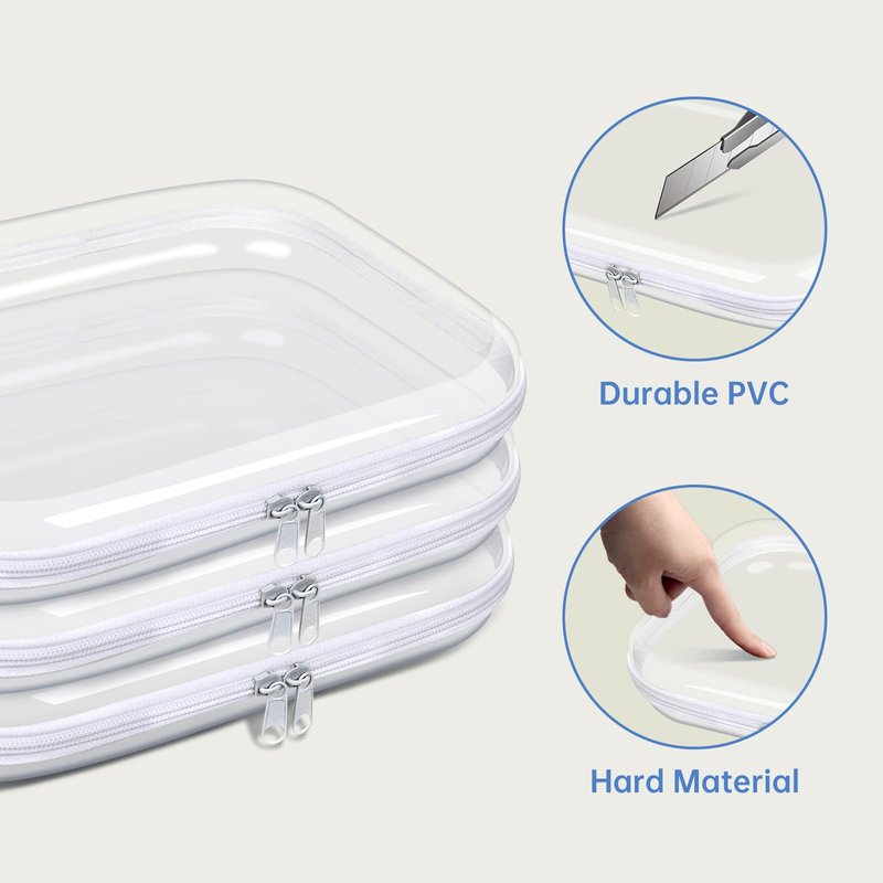 SXS LACONIC Clear Hard Plastic Zipper Case,Transparent Double Zippers Hard Pouch with 6pcs,Portable Travel Organizer Bin for Toy Storage