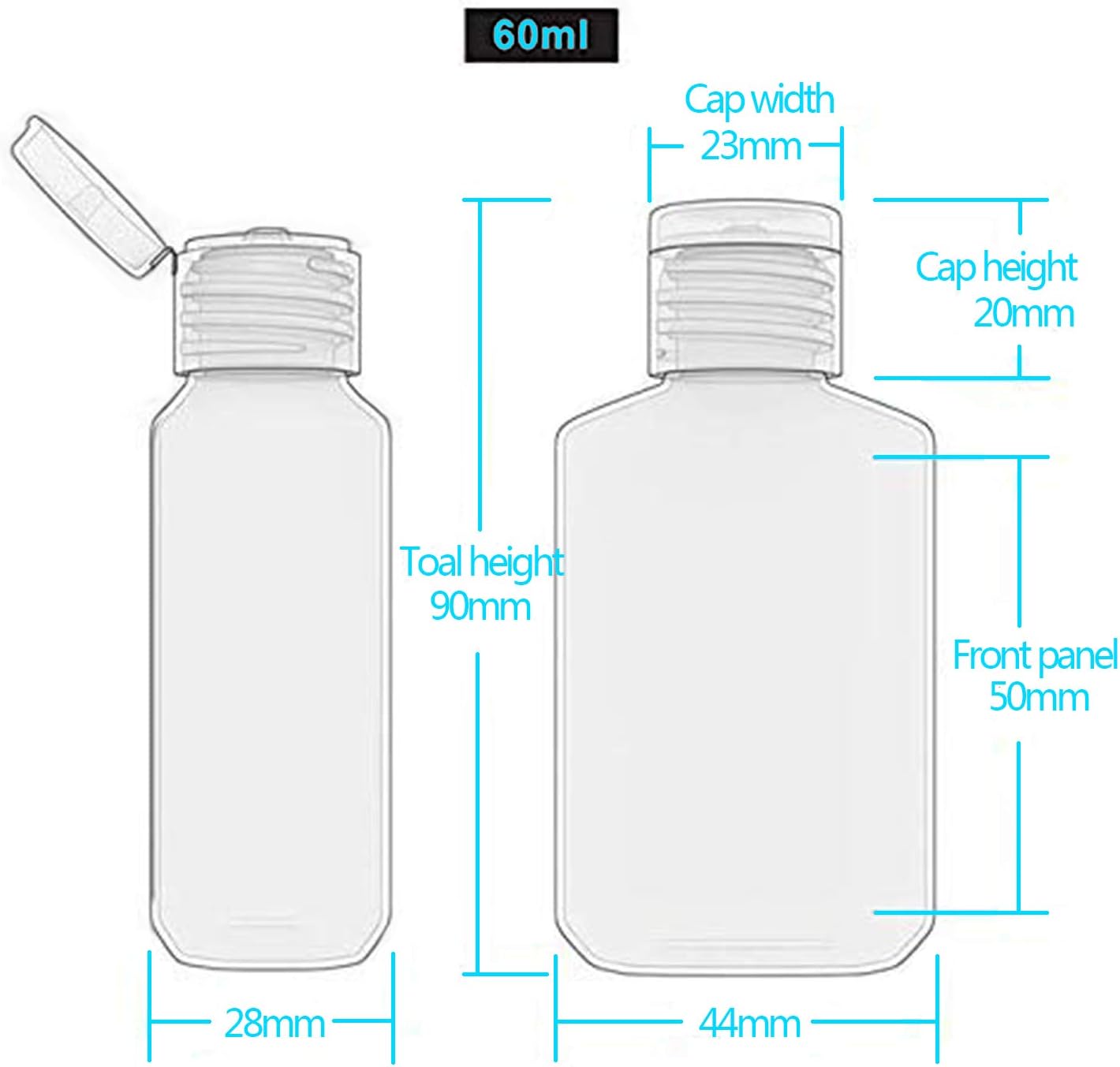 Clear Hand Sanitizer Bottles - 60 Pack Refillable Plastic Flip-Top Containers | BPA-Free, 60ml/2oz