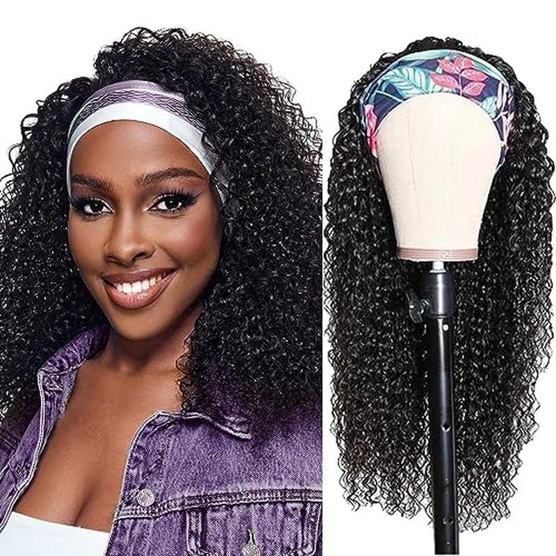 JCL Headband Wig Human Hair 14 Inch Deep Wave Headband Wigs Human Hair Wigs for Black Women Natural Color None Lace Front Wigs Glueless Wigs Human Hair