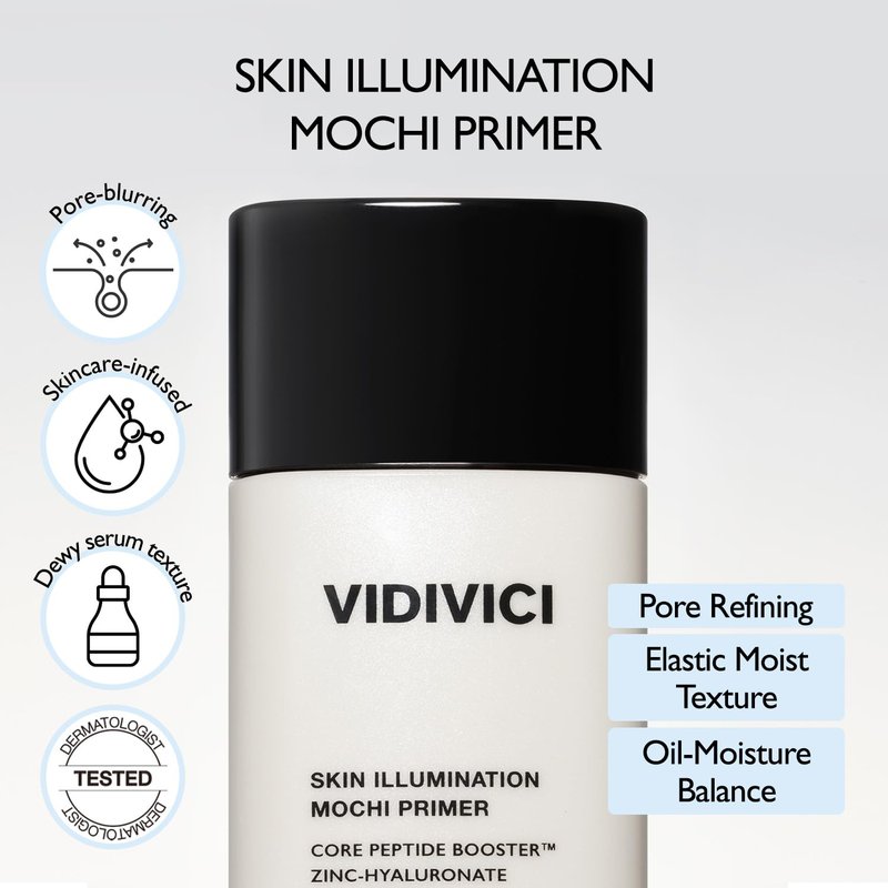 VIDIVICI Skin Illumination Mochi Primer - K-Beauty Pore Blurring Makeup Primer with 84% Skincare Ingredients | 1.05 fl oz