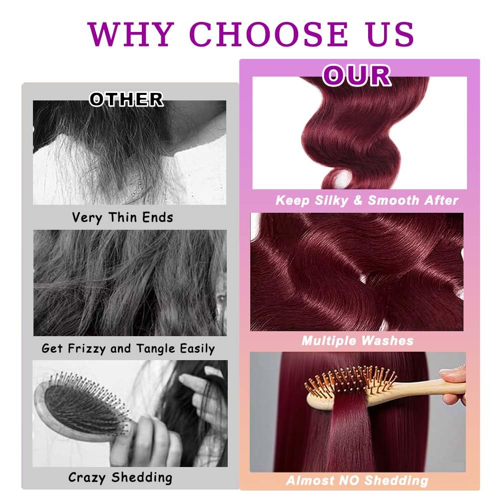 Burgundy Bundles Human Hair Body Wave 18 Inch Bundle Brazilian Hair Wine Red Body Wave Human Hair Extensions