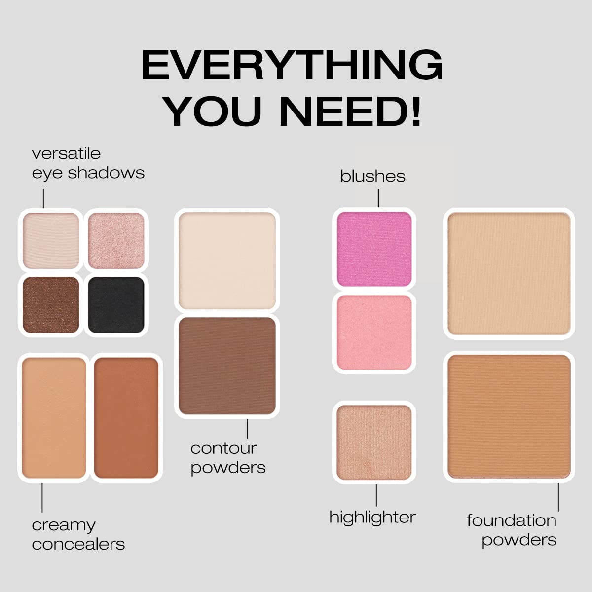 Woosh Beauty Fold Out Face Makeup Palette for Women, Nonrefillable – All-in-One Face Makeup Kit with Foundation, Concealer, Contour, Blush, Highlighter, Eyeshadow – Curated Shades by Skin Tone