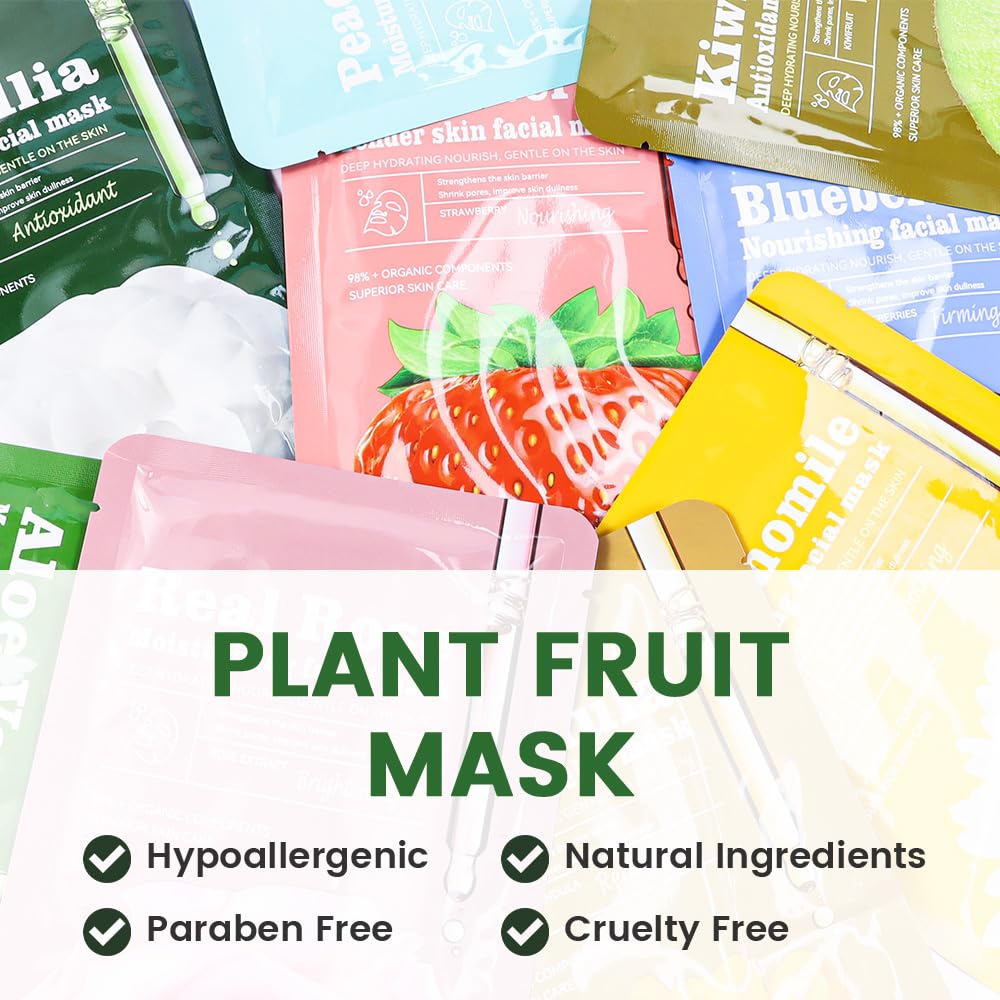 Hydrating Face Sheet Mask - Moisturizing Spa Treatment for Sensitive Skin | Pack of 12