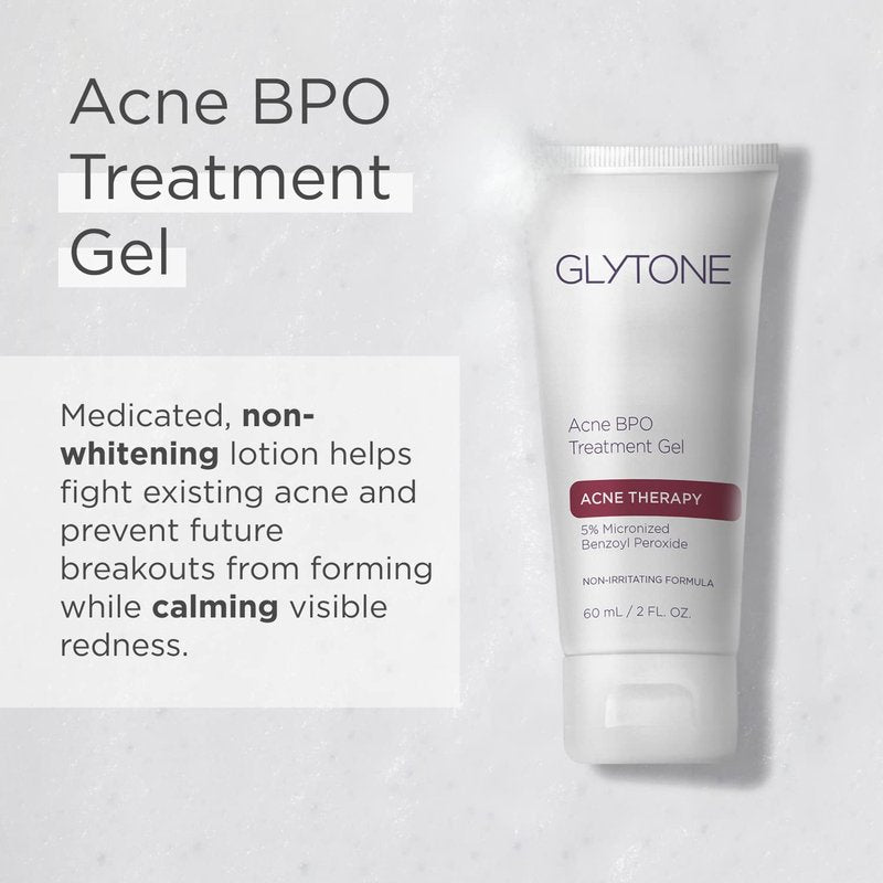 Glytone Acne BPO Treatment Gel - 5% Benzoyl Peroxide Spot Acne Treatment for Face - Cystic Breakout and Scar Medication - Non-Comedogenic Time-released Formula for Oily, Blemish-Prone Skin - 2 fl oz