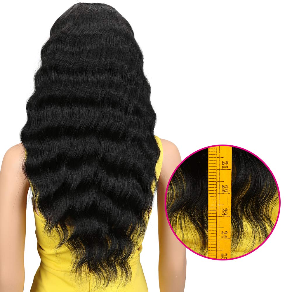 Joedir Lace Front Wigs 24" Long Wavy Synthetic Wigs For Black Women 130% Density Heat Resistant Synthetic Hair Wig(NATURAL BLACK)
