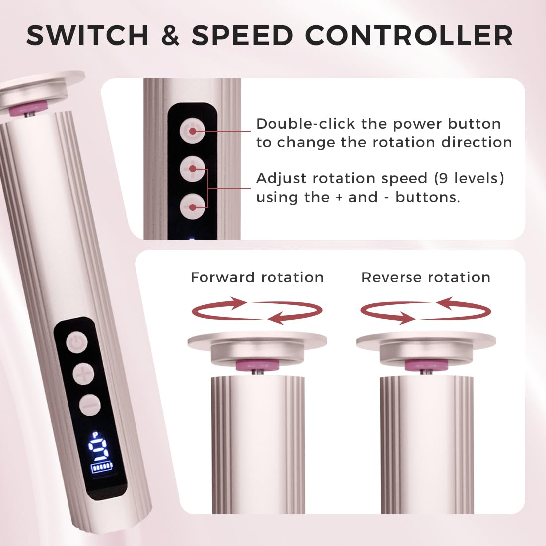 Electric Foot Callus Remover with Nano Glass Head, 9-Speed Rechargeable Foot File with Adjustable R/F Rotation, Digital Display & Powerful Motor for Cracked Heels & Dead Skin (Pink)