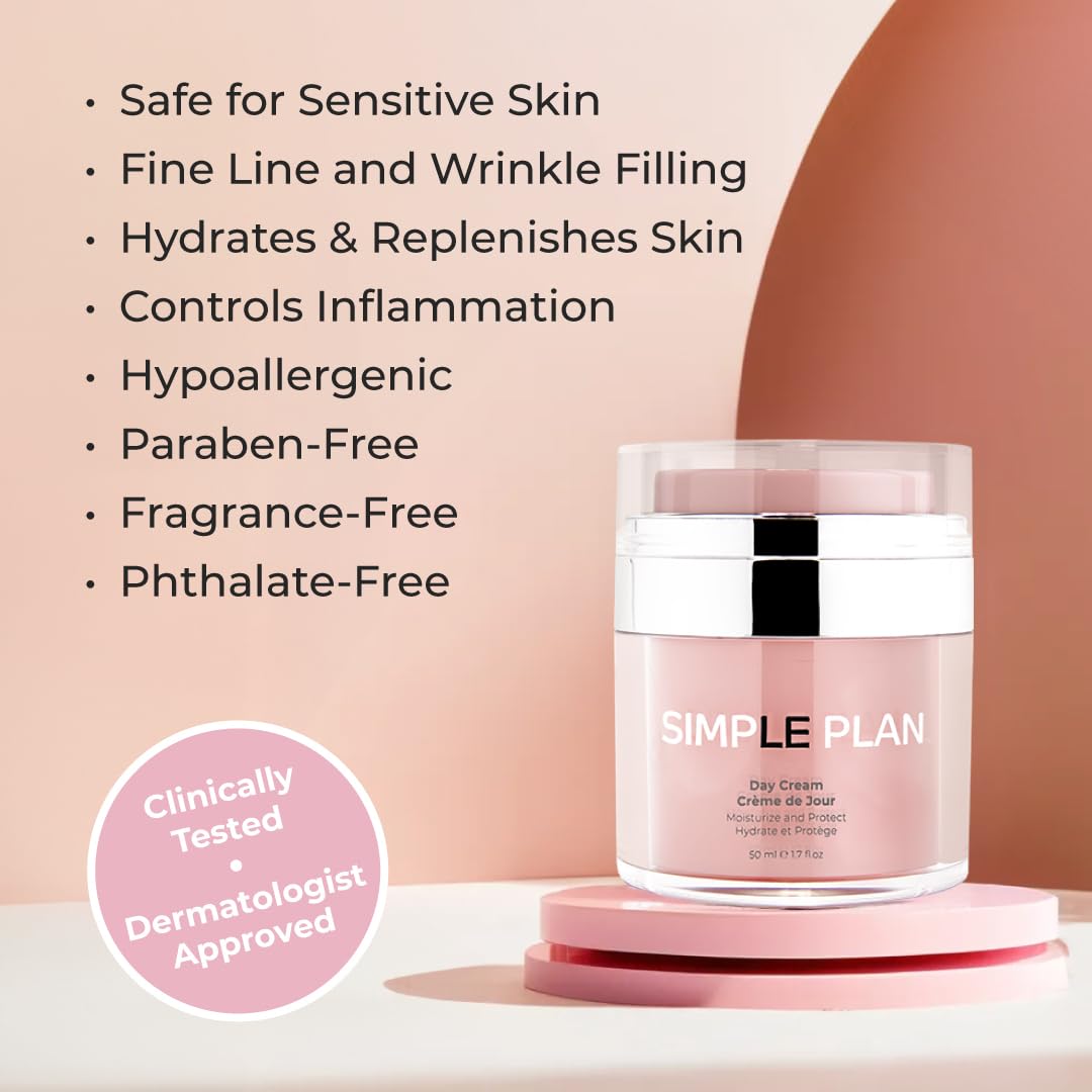 SIMPLE PLAN Daily Hydrating Day Cream with Hyaluronic Acid & Ceramides – Fragrance-Free Advanced Day Cream for Sensitive Skin – Lightweight, Non-Greasy for Men & Women (50ml)