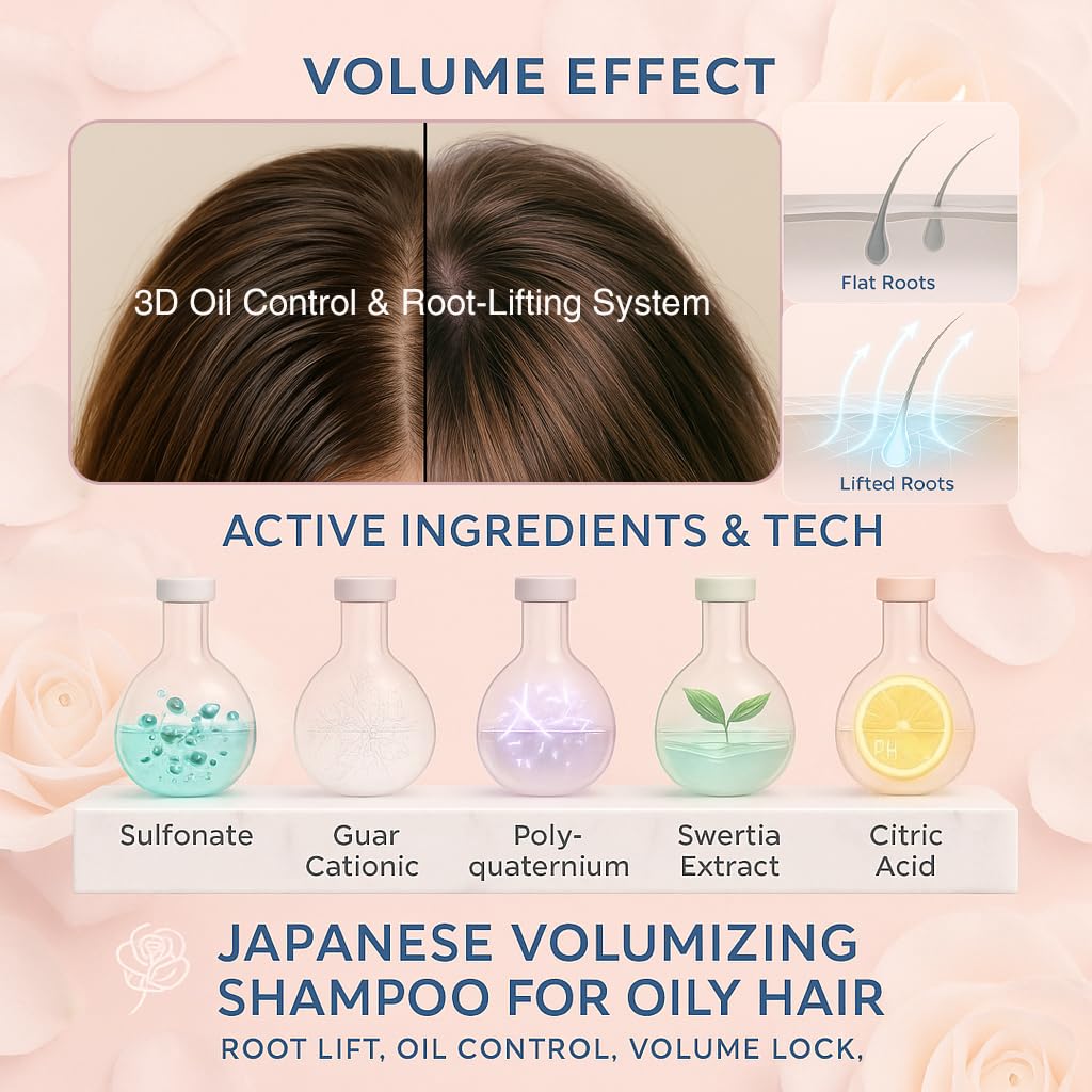 DEMIKI Japanese Shampoo for Women,Anti-Dandruff with Keratin,Clarifying Shampoo for Oily Hair,Sulfate Free,Rose Scent,Volumizing,hair care,Repairs,Strengthens,Nourishes and Softens,450ml 16fl oz