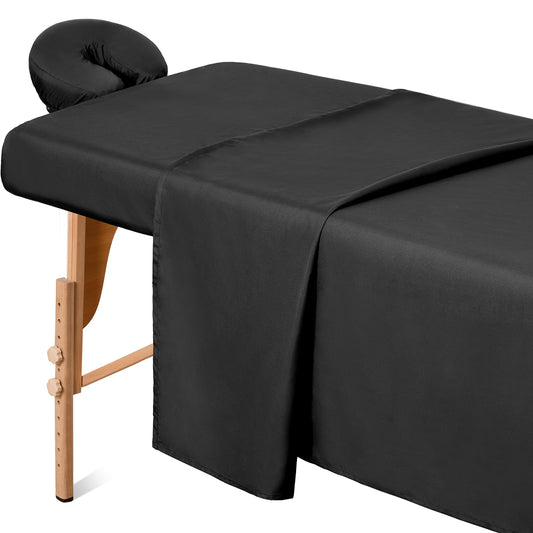Comfyanno 3-Piece Massage Table Sheets Sets, Stain & Oil Resistant, Soft Microfiber, Quick Drying, Professional Spa Therapy Bed Sheets, Includes Flat & Fitted Sheet, Face Cradle Cover - Black