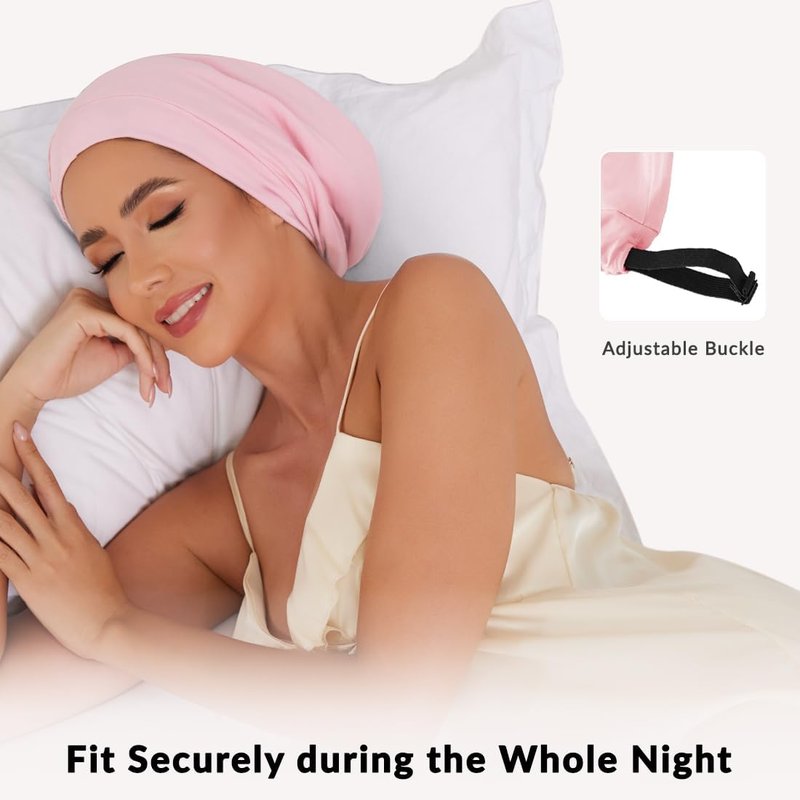 Mulberry Silk Bonnet for Sleeping Women Men, Real Silk Lined Sleep Cap with Adjustable Strap, Hair Wrap Slouchy Beanie for Curly Hair