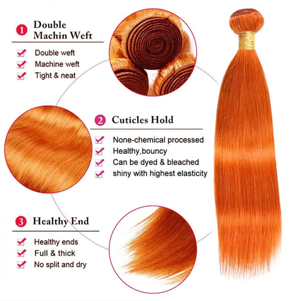 #350 Ginger Orange Bundles Human Hair Straight Bundles 26 28 30 Inch Unprocessed Brazilian Virgin Orange Remy Hair 3 Bundle Straight Human Hair Extensions 50 Gram Per Bundle for Women