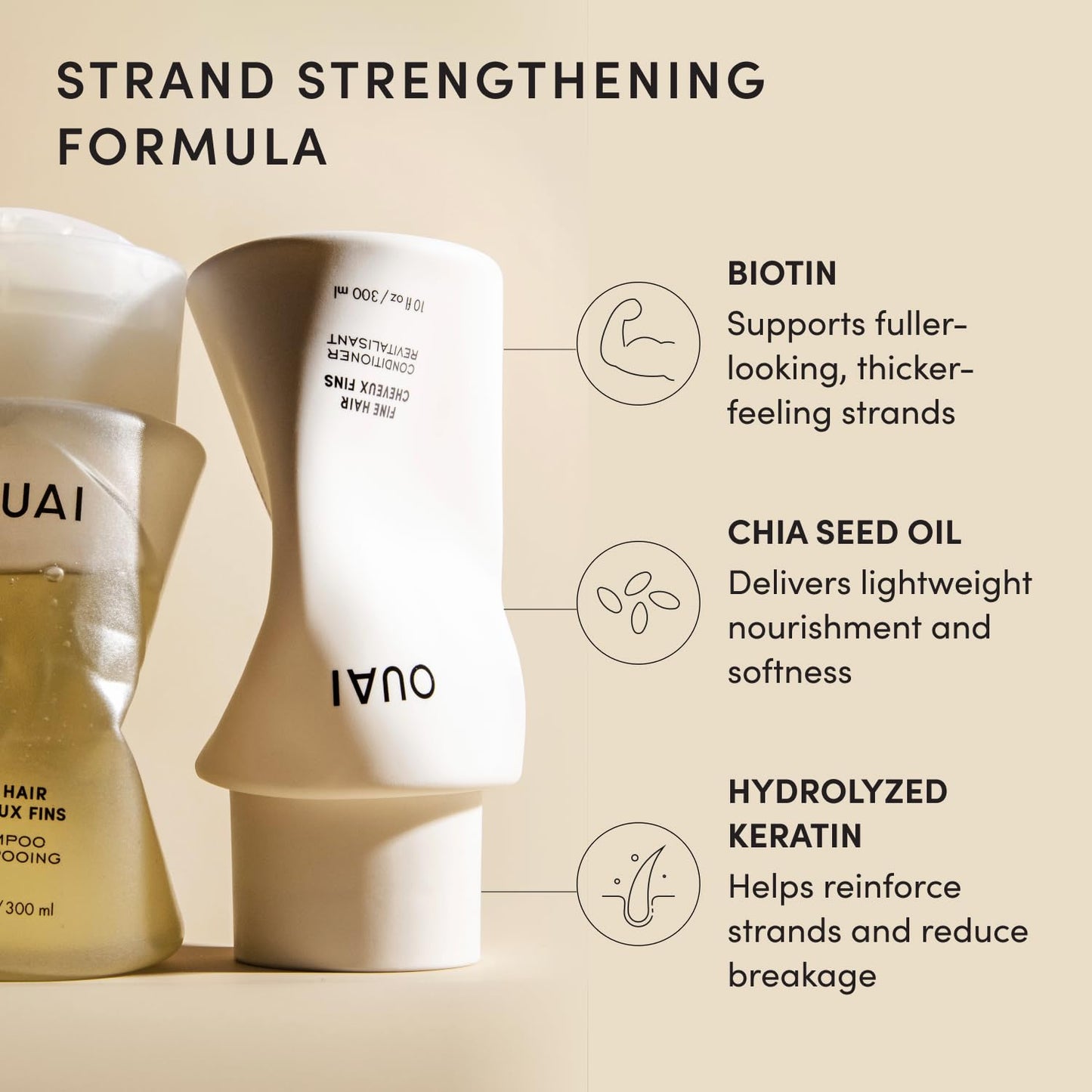 OUAI Fine Hair Shampoo & Conditioner Set, Travel Size - Volumizing Shampoo & Conditioner - With Strengthening Keratin, Biotin & Chia Seed Oil - Sulfate, Paraben & Phthalate Free (3 Oz)