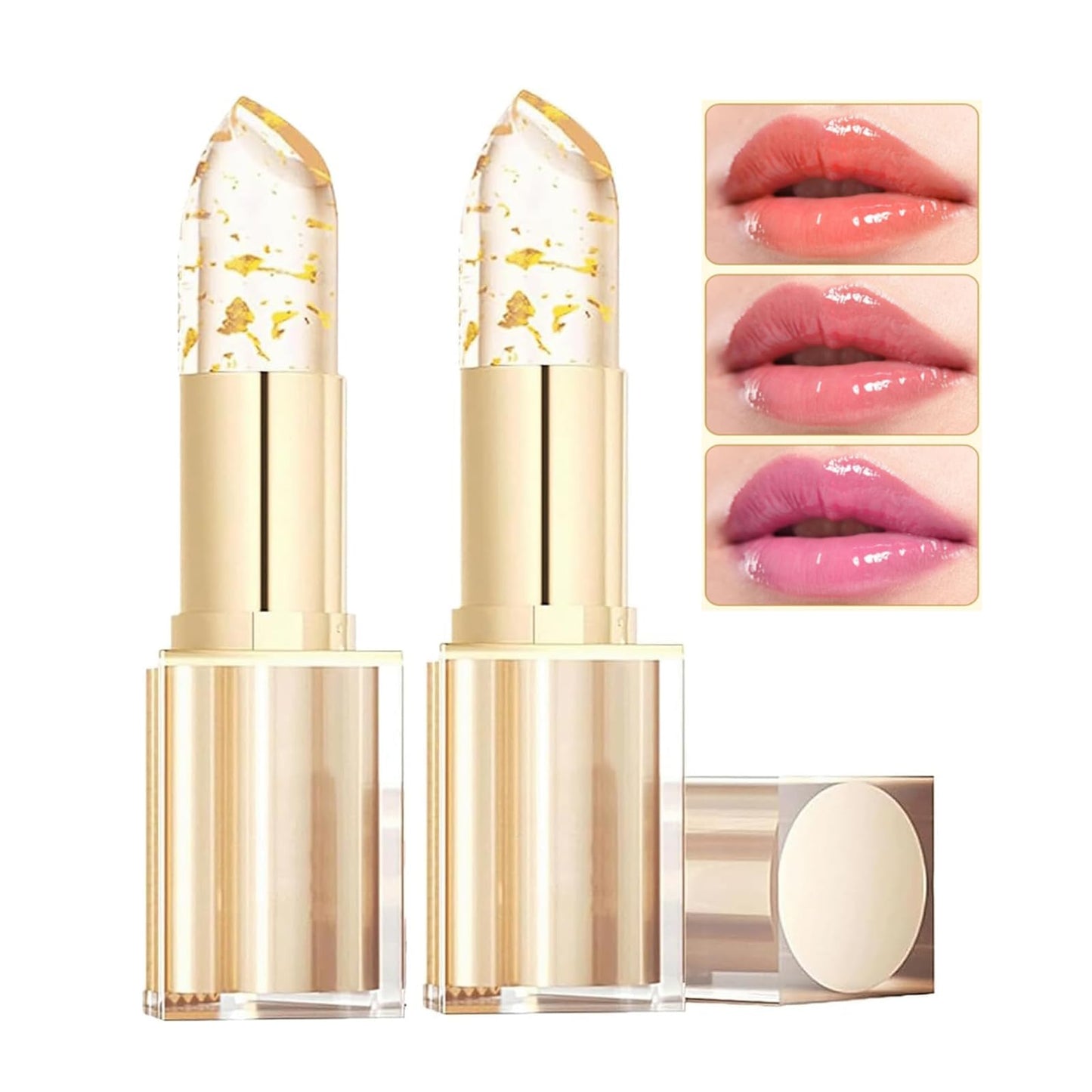 Color Changing Lipstick, Gold Crystal pH Color-Changing Lipstick 24HR Transferproof Lip Gloss,Moisturizing Tinted Lip Balm,Mother's Day & Birthday Gifts, Teacher Gifts for Women (2Count (Pack of 2))