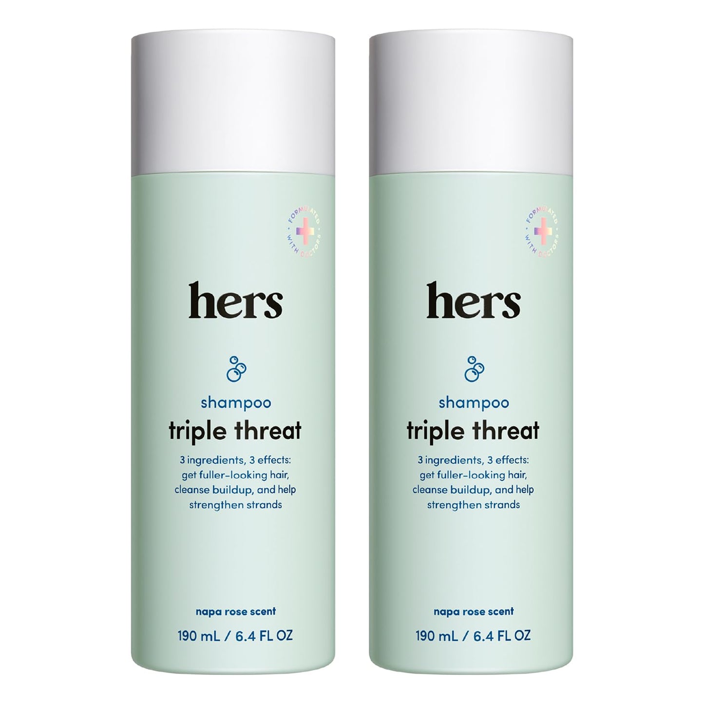 hers Triple Threat Shampoo - Biotin, Saw Palmetto, & Pumpkin Seed Oil Formula - Thickening & Hydrating Shampoo - Color-Safe, Paraben-Free, Vegan - Napa Rose Scent - 6.4 Fl Oz, 2 Pack