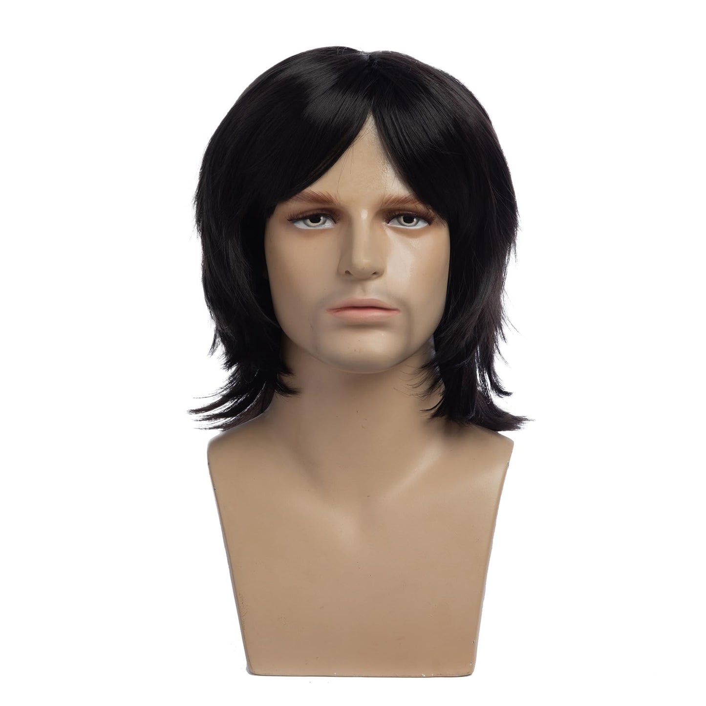 Baruisi Mens Wig Black Long Straight Synthetic Cosplay Halloween Hair Wigs for Fancy Dress