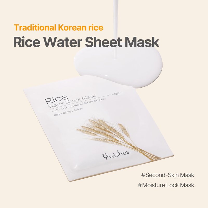 Rice Water Sheet Mask - Hydrating Korean Face Mask for Radiant Skin | Moisturizing & Improves Texture - 25ml x 10 Sheets