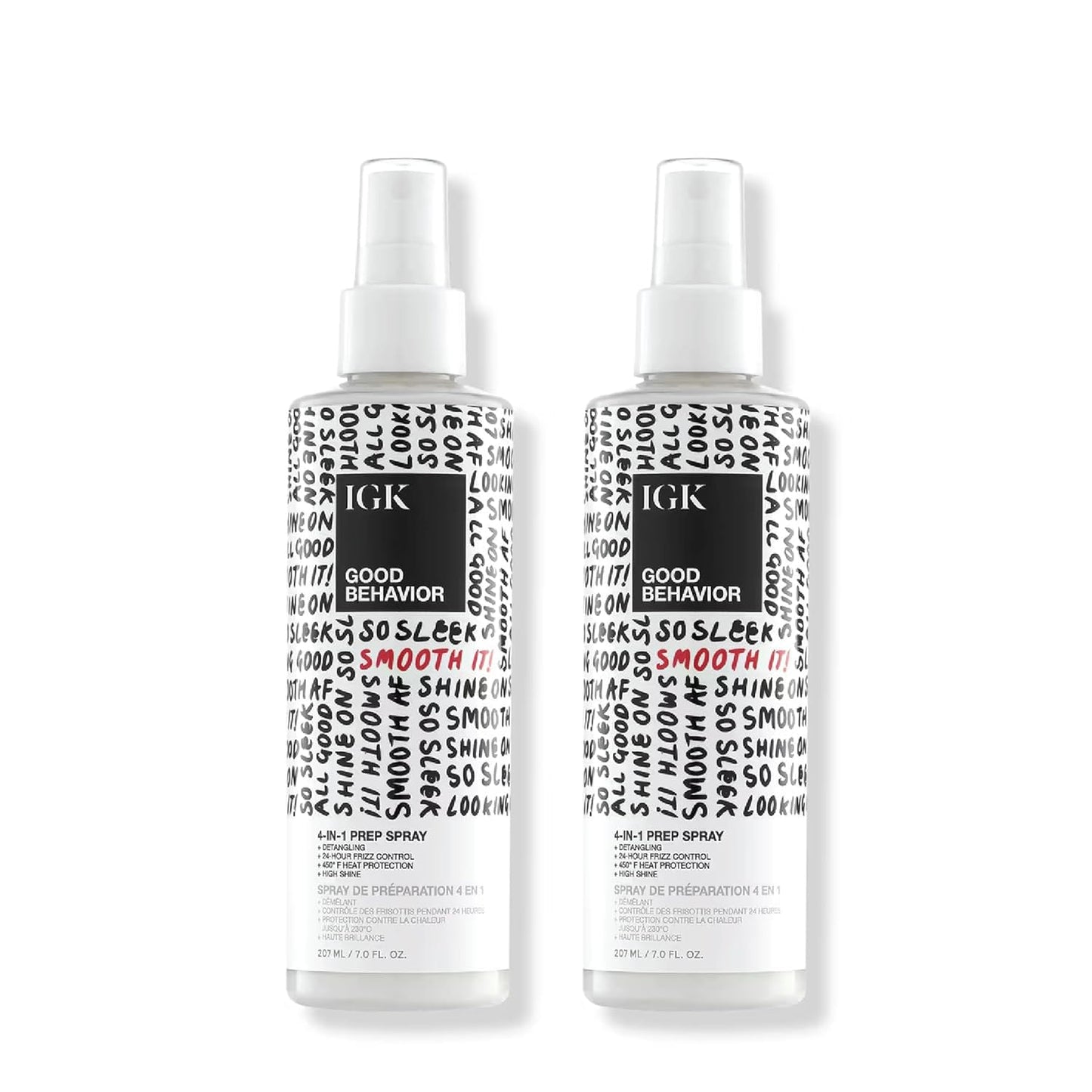 IGK Good Behavior 4-in-1 Prep Spray - Leave-In Detangler & Heat Protectant | Vegan | 7 Oz (Pack of 2)