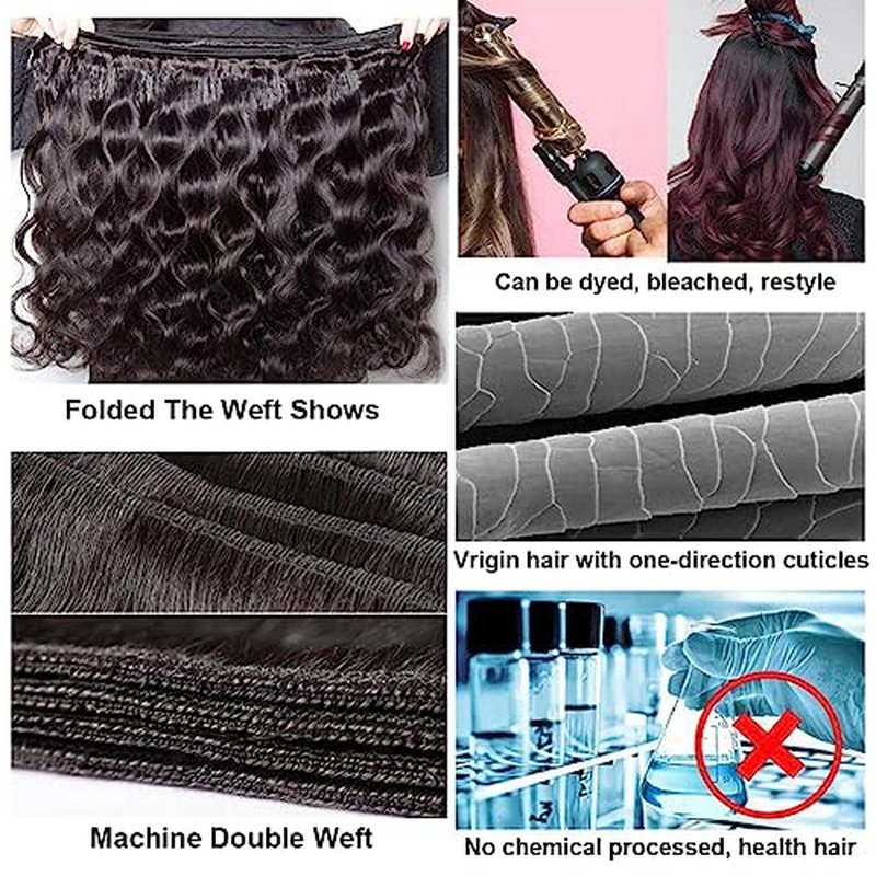 Bundles with Closure Human Hair (18 20 22+16) Body Wave 3 Bundles with 5x5 HD Closure 100% Human Hair 12A Unprocessed Virgin Hair Natural Black