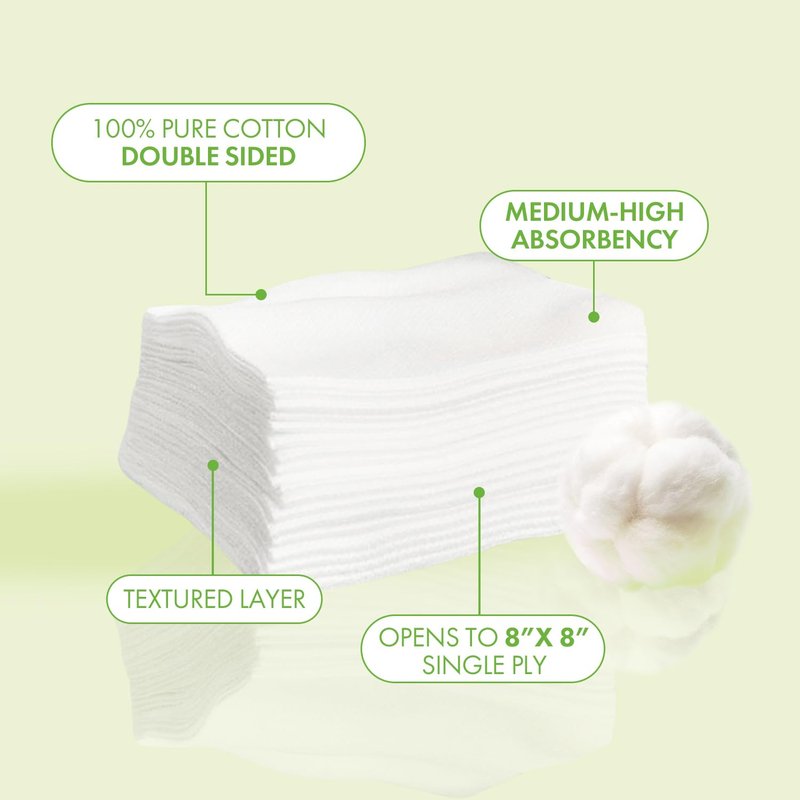 Intrinsics Large 4x4 Cotton Squares 2 Pack (400 Count) | 4-Ply Cotton Pads for Face & Makeup Removal | Lint-Free Facial Cleansing Pads & Face Pads for Toner | Hypoallergenic and 100% Pure Cotton