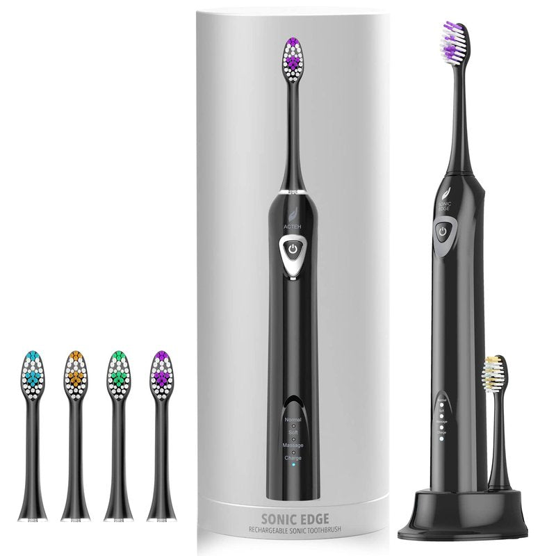 Acteh Sonic Electric Toothbrush, Rechargeable Toothbrush w/ 3 Brushing Modes, 2min. auto-Timer, 30sec. Quad-Reminder and Long-Lasting, Extended Charge Battery (White)